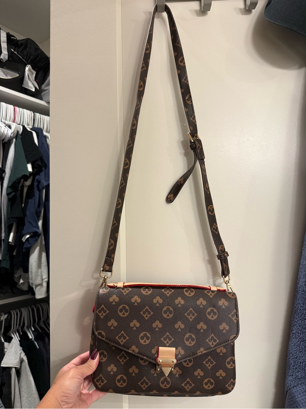 Brown Monogram Crossbody Bag with Gold Hardware